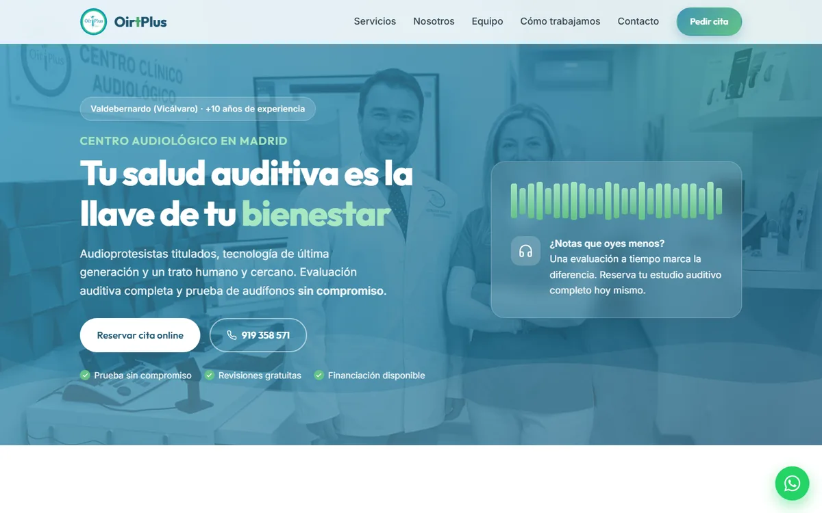 Web de captación para una clínica auditiva — Portada