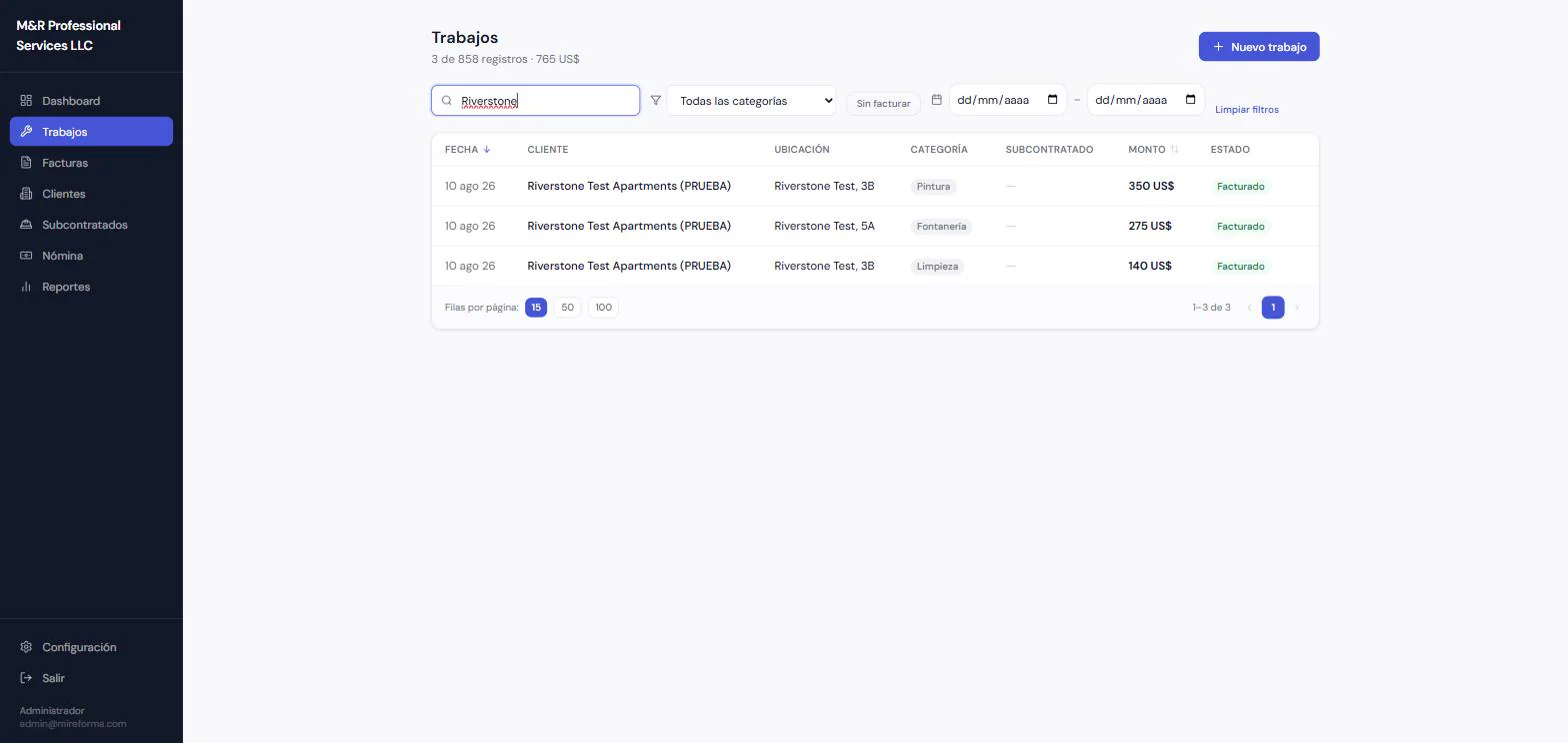CRM para una empresa de reformas — Trabajos